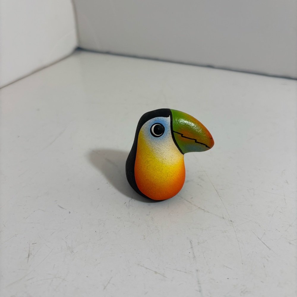 Vintage hand painted toucan clay pottery signed by Gloria Dios Costa Rica